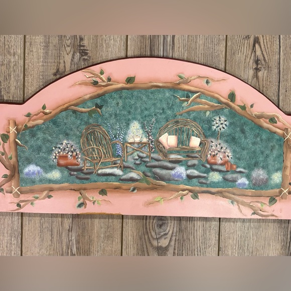 Hand Painted Wood Wall Art Garden Scene Cottage Farmhouse Decor - Picture 3 of 6